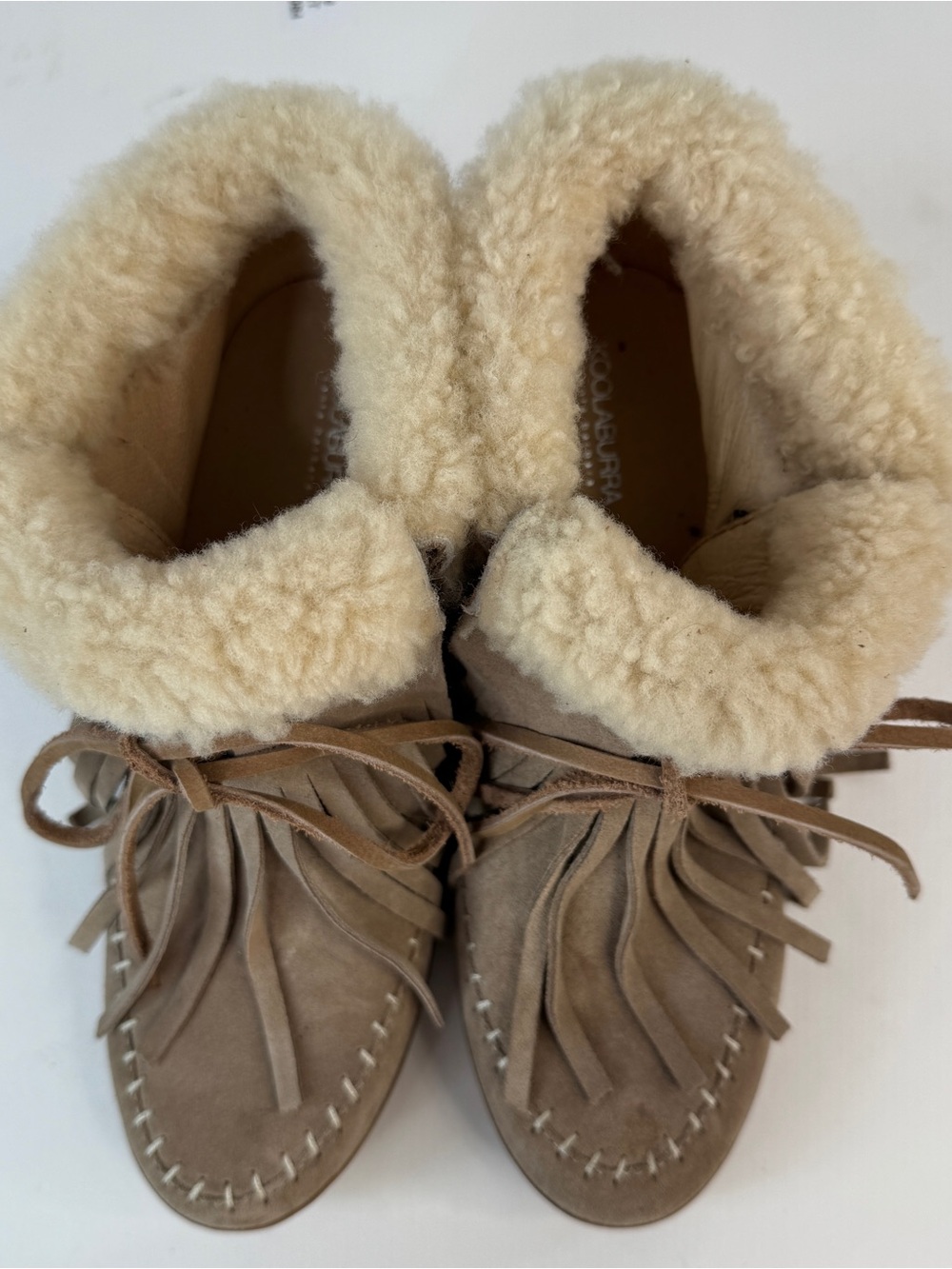 Koolaburra Size 5 Shearling Boot Hidden Wedge Fringe Moccasin Booties Women's - Picture 3 of 8